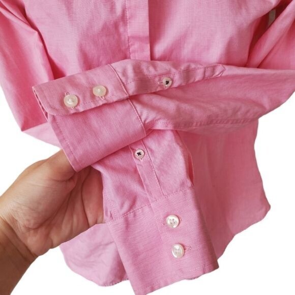 LANDS' END Womens Button Up Size 2 No Iron Supima Cotton Cuff Collar Barbie Pink - Picture 9 of 12